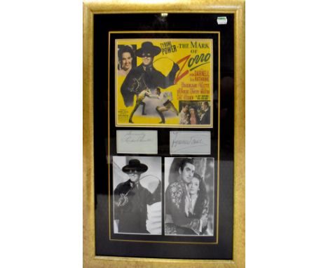 THE MARK OF ZORRO; a framed montage comprising a small advertising slip for the film, above two black and white photographs o