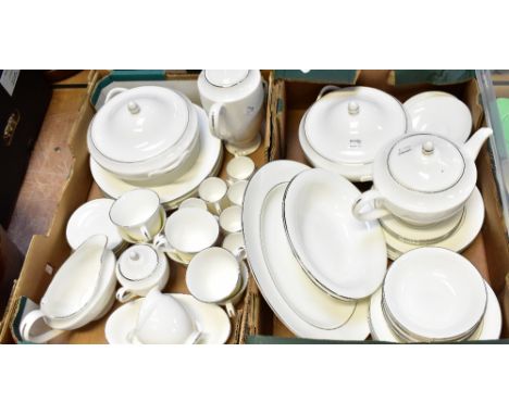 WEDGWOOD; a quantity of dinner and tea ware in 'Signet Platinum' design, to include serving dishes, dinner plates, teapot, cu