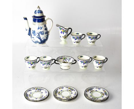 ROYAL DOULTON; a six-setting coffee service comprising six coffee cans, six saucers, a twin-handled footed bowl and a footed 