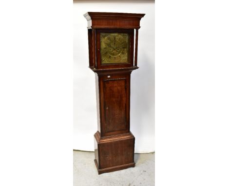 WILLS; a George III oak cased longcase clock, the moulded cornice above brass 12" dial set with Arabic and Roman numerals, ce