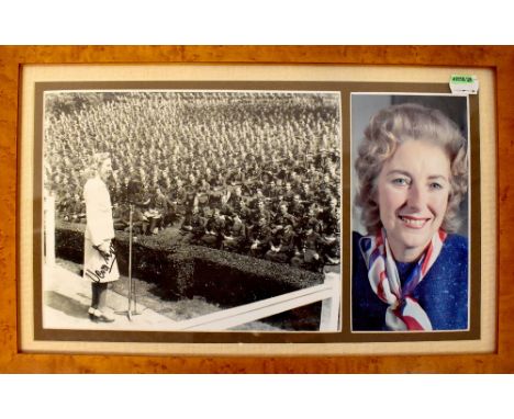 VERA LYNN; a framed montage comprising a black and white photograph of the singer performing in front of soldiers, bearing he