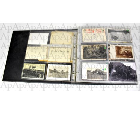 POSTCARD ALBUM; an album of vintage postcards and photographic images, mostly farming to include old steam-powered farming ma