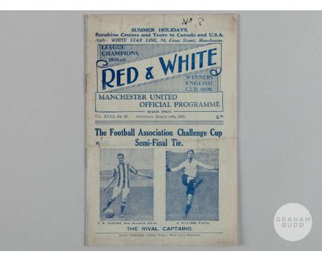 West Bromwich Albion v Everton F.A. Cup Semi-Final match programme, 14th March 1931, at Manchester United, folds.