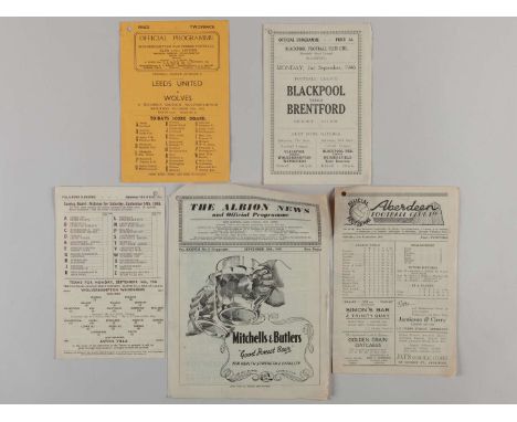 Five programmes from the 1940's, comprising Wolves v Leeds United, October 19th, 1946, Blackpool v Brentford, 2nd September 1