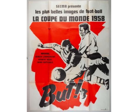 1958 Sweden World Cup poster, French Language poster for the film But! [Goal!] presented by Secma, red, white and black artwo