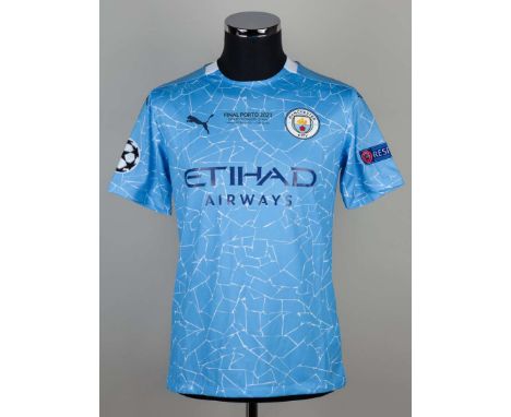 Sergio Kun Aquero sky-blue No.10 Manchester City v. Chelsea match issued short-sleeved shirt, 2021, Puma, M, with crew-neck c