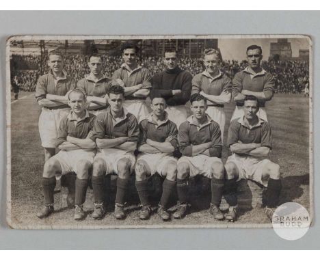 An original photograph postcard of one of the Manchester United teams that played in the public practise match for the start 