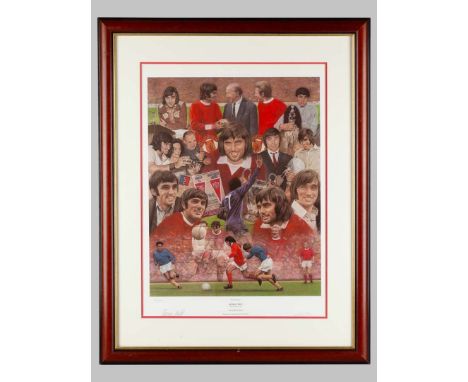 Signed George Best 'Soccer Player' limited edition montage by Stephen Doig, the colour montage of Best during his playing car