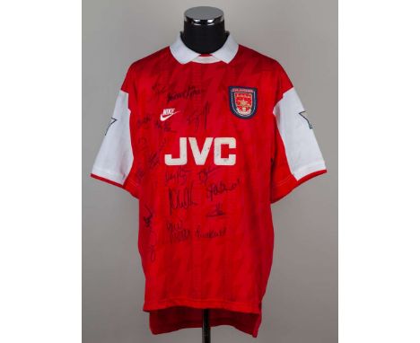 Red and white No.6 Arsenal autographed short-sleeved shirt 1995-96, bearing approximately eighteen player autographs&nbsp;