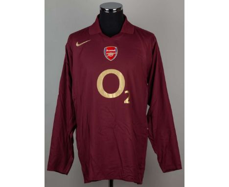 Thierry Henry redcurrant No.14 Arsenal v. Ajax match worn long-sleeved shirt, 2005, Nike, XL, with v-neck collar embroidered 