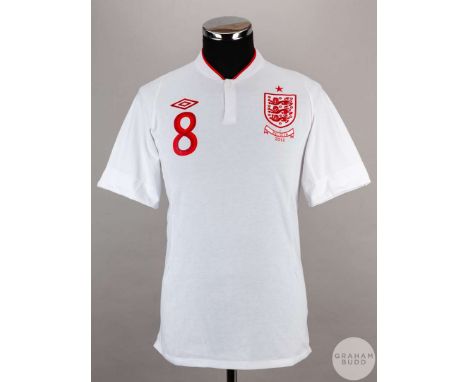 Scott Parker white No.8 England short-sleeved shirt, 2012, Umbro, size 38, button up collar, embroidered badge with V BELGIUM