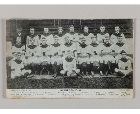 A black and white Liverpool 1905 team line-up postcard, some creasing.