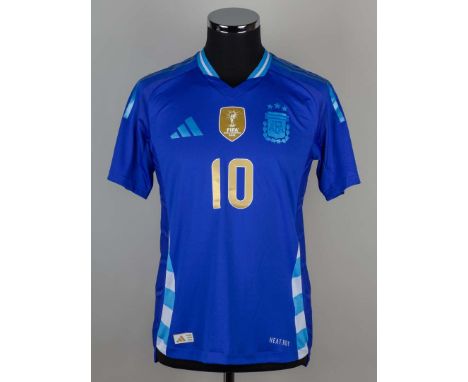 Lionel Messi blue and white No.10 Argentina v. Guatemala match issued short-sleeved shirt, 2024, Adidas, M, with crew-neck co