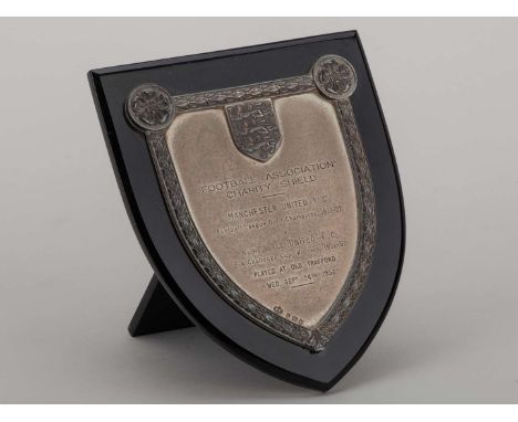 Johnny Carey silver mounted and black bakelite charity shield plaque, 1952, inscribed FOOTBALL ASSOCIATION CHARITY SHIELD, MA