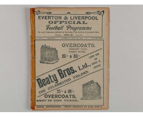 Liverpool v. Preston North End / Everton Reserves v. Whitchurch combined match programme, 20th November 1909, spine taped, we