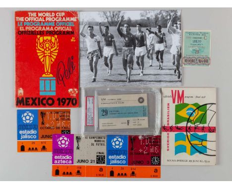 Ephemera relating to Pelé and the Brazilian international team between 1958 and 1971, comprising: a Sweden 1958 World Cup Fin