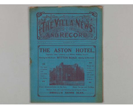 Aston Villa v. Liverpool match programme, 20th September 1919, lacking staples, wear to edges.