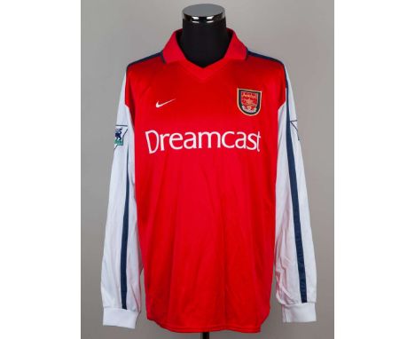 Thierry Henry red and white No.14 Arsenal v. Leicester match worn long-sleeved shirt, 2000, Nike, XL, with v-neck collar embr