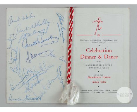 Manchester United Celebration Dinner and Dance at the Savoy Hotel, 4th May 1957 to celebrate 1957 F.A. Cup final, autographed