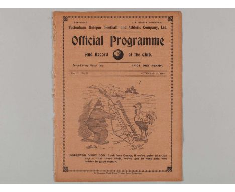 Tottenham Hotspur v. Liverpool match programme, 13th November 1909, ex bound volume.