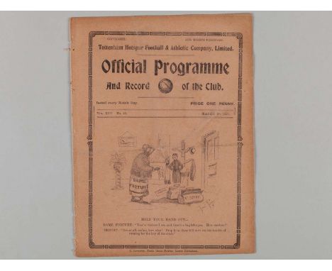 Tottenham Hotspur v. Liverpool match programme, 28th March 1921, ex bound volume, signs of folds.