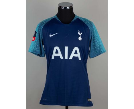 Harry Kane blue No.10 Tottenham Hotspur short sleeved away shirt, 2018-19, player issue, Puma, size L, crew neck collar, embr