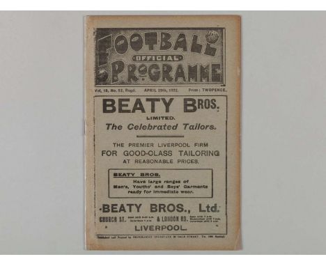 Liverpool v. West Bromwich Albion / Everton Reserves v. Aston Villa Reserves combined match programme, 29th April 1922, spine