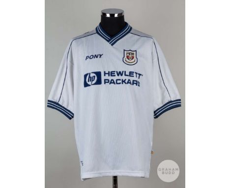 David Ginola white No.14 Tottenham Hotspur short-sleeved shirt, 1997-98, Player issued, Pony size L, crew neck collar, embroi