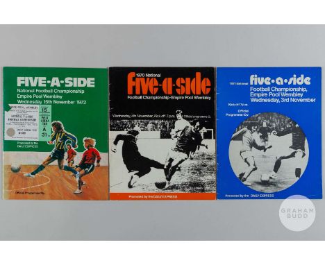 Manchester United three National 5 A Side Tournament programmes at Wembley in 1970-1971-1972, the 1972 programme has the matc