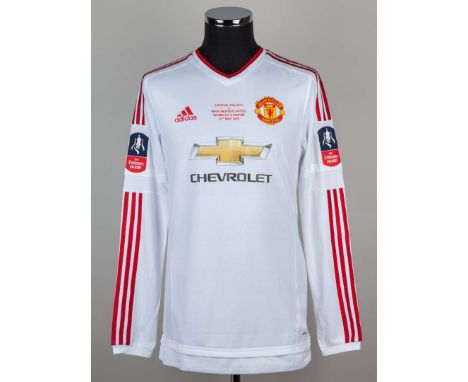 Wayne Rooney white No.10 Manchester United v. Crystal Palace match issued long-sleeved shirt, 2016, Adidas, 7, with v-neck co