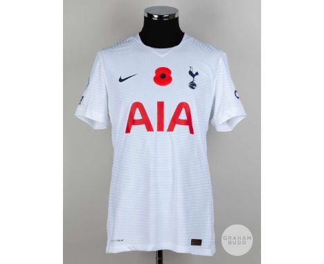 Tanguy Ndombele white Tottenham Hotspur No.28 short-sleeved shirt, 2021-22, player issue, Nike size L, crew neck collar, prin