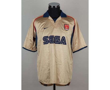 Thierry Henry gold and blue No.14 Arsenal v. Southampton match worn short-sleeved shirt, 2001, Nike, L, with v-neck collar em