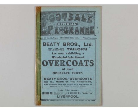 Liverpool v. Aston Villa / Everton Reserves v. West Bromwich Albion combined match programme, 10th December 1921, spined tape