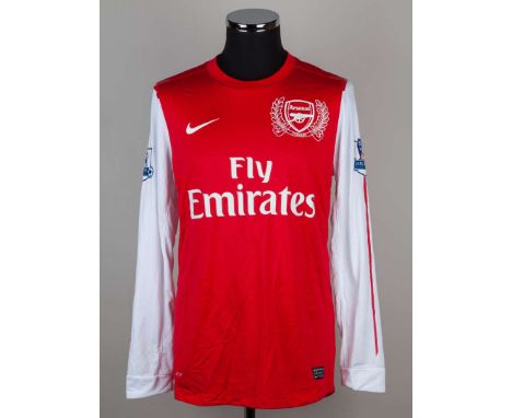 Thierry Henry red and white No.12 Arsenal match issued long-sleeved shirt, 2011-12, Nike, L, with crew-neck collar and printe