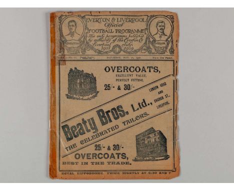 Liverpool v. Manchester City / Everton Reserves v. Carlisle United combined match programme, 28th November 1908, spine taped,