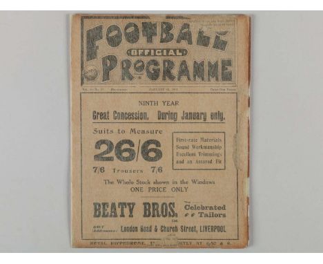 Liverpool v. West Bromwich Albion / Everton Reserves v. Stalybridge Celtic combined match programme, 25th January 1913, cover