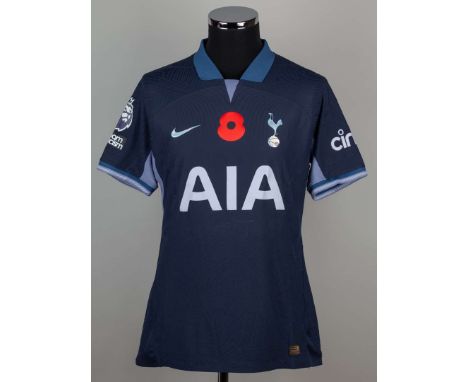 H M Son blue No.7 Tottenham Hotspur match issued short-sleeved shirt, Nike, L, with v-neck collar and printed badge, with Pop