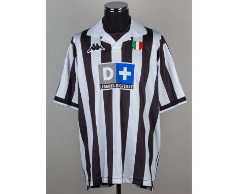 Thierry Henry black and white No.6 Juventus match worn short-sleeved shirt, 1998-99, Kappa, XL, with v-neck collar embroidere