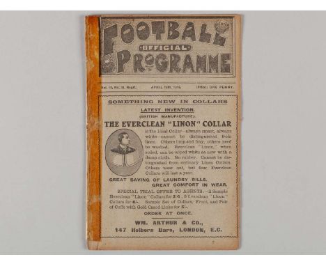 Liverpool v. Manchester City match programme, 15th April 1916, spine taped, wear to interior edges.