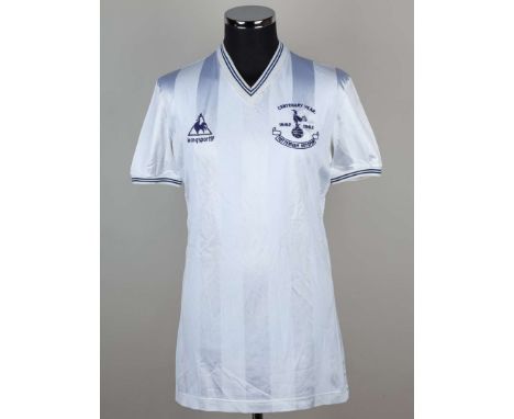 Mike Duxbury Paul Miller white No.5 Tottenham Hotspur v. Manchester United match worn short-sleeved shirt, 1982-83, Le Coq Sp