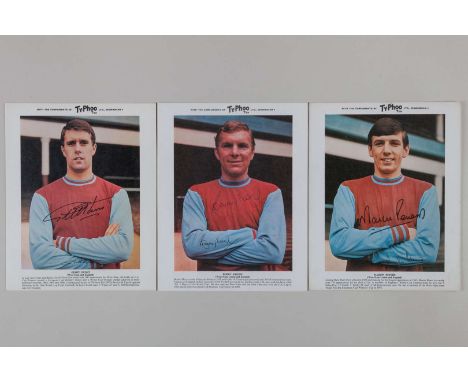 West Ham United Holy Trinity set of three signed 10” x 8” Ty-phoo tea&nbsp;1st series photo cards, these were produced with t