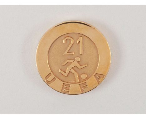 Mike Duxbury yellow-metal UEFA Under 21 European Championship winners medal, 1982, the obverse inscribed 21 UEFA, the reverse