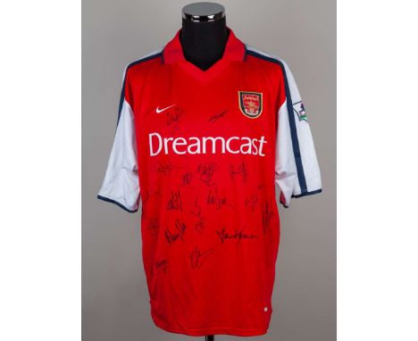 Thierry Henry red and white No.14 Arsenal short-sleeved shirt, 2000-01, Nike, XL, with v-neck collar and embroidered cloth ba