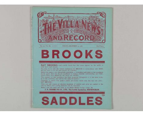 Aston Villa v. Liverpool match programme, 25th December 1908, signs of fold, ex bound volume.