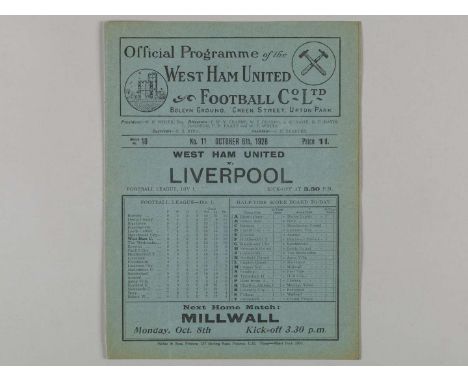 West Ham United v. Liverpool match programme, 6th October 1928, folds.