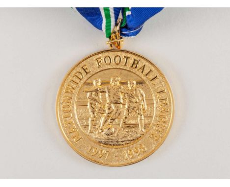 Dave Bassett Football League Championship Winners Presentation Medal, Nottingham Forest season 1997-98, gold alloy metal, obv