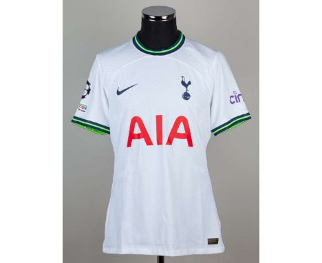 Harry Kane white No.10 Tottenham Hotspur match issued Champions League short-sleeved shirt, 2022-23, Nike, L, with crew-neck 