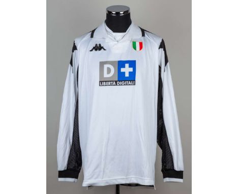 Thierry Henry white and black No.6 Juventus match worn long-sleeved shirt, 1998-99, Kappa, XL, with v-neck collar embroidered