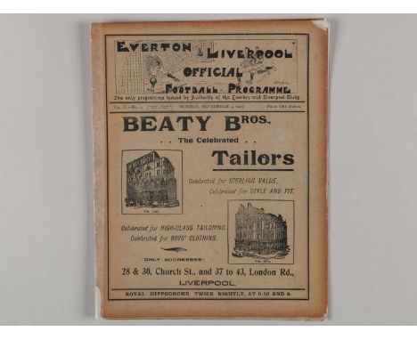 Liverpool Reserves v. Everton Reserves match programme, 4th September 1905, tape repairs.