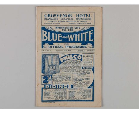 Manchester City v. Chelsea match programme, 26th September 1936, signs of folds.